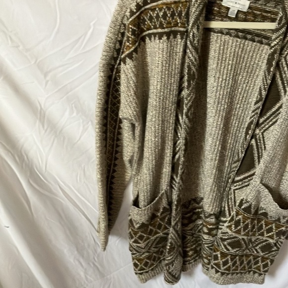 Lucky Brand: Cream/Olive Green Cardigan- warm/cozy- L - Picture 5 of 16